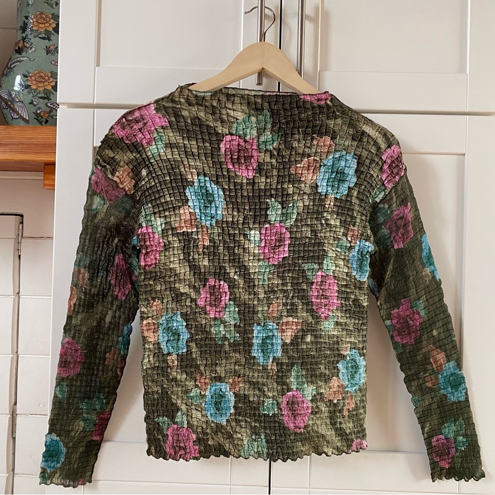 Vintage Sassia Paris Floral Crinkle Blouse